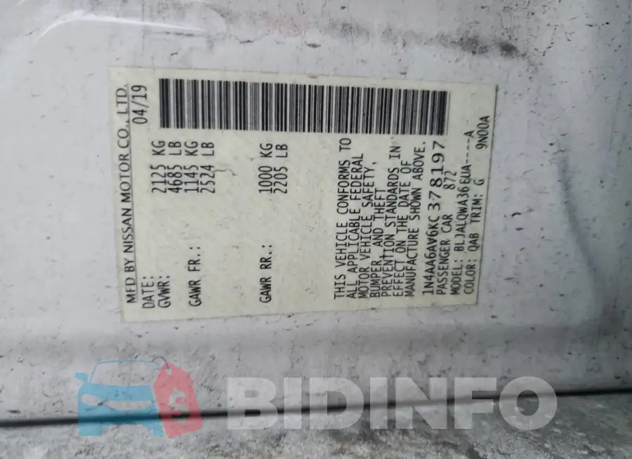 1N4AA6AV6KC378197 Photo# 12