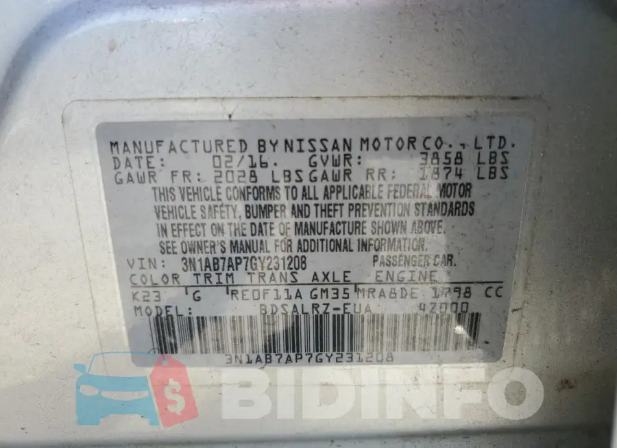 3N1AB7AP7GY231208 Photo# 13