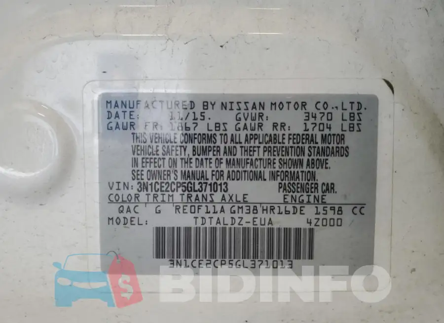 3N1CE2CP5GL371013 Photo# 14