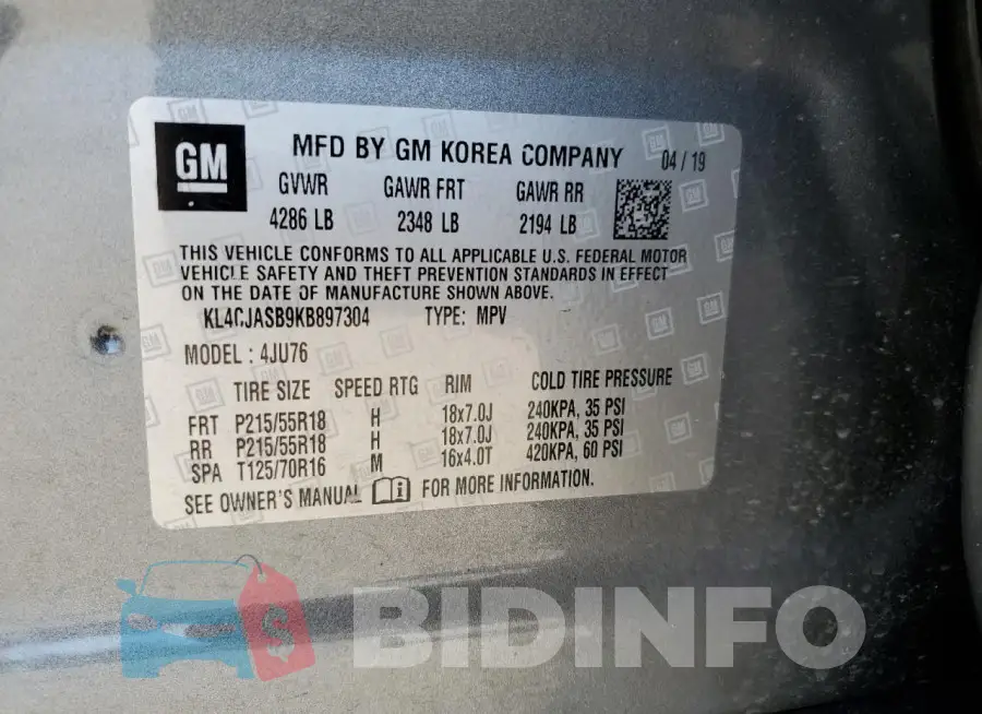 KL4CJASB9KB897304 Photo# 13