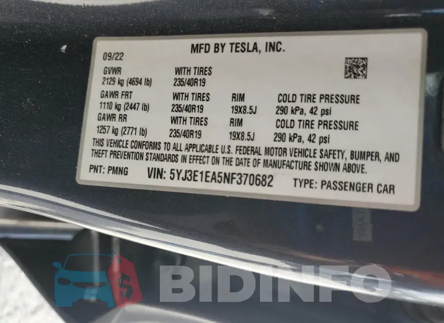 5YJ3E1EA5NF370682 Photo# 12