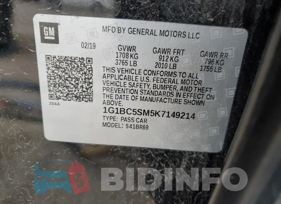 1G1BC5SM5K7149214 Photo# 12