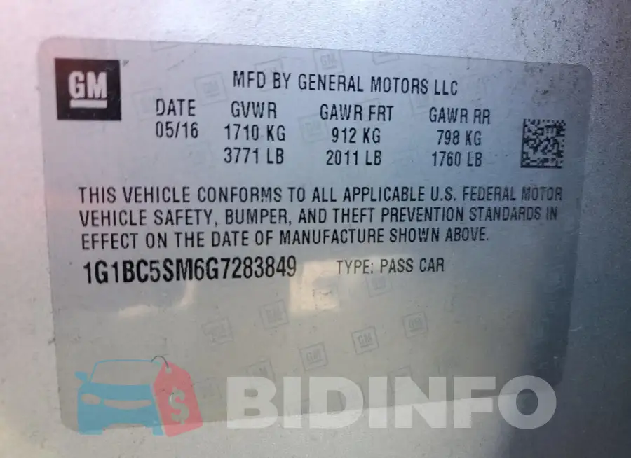 1G1BC5SM6G7283849 Photo# 12
