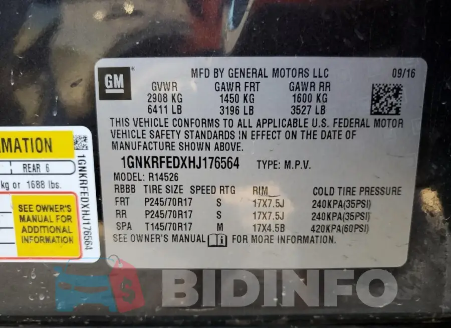 1GNKRFEDXHJ176564 Photo# 13
