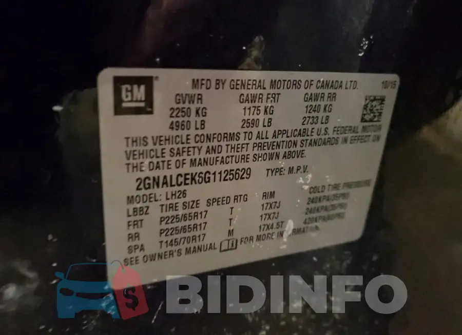 2GNALCEK6G1125629 Photo# 13