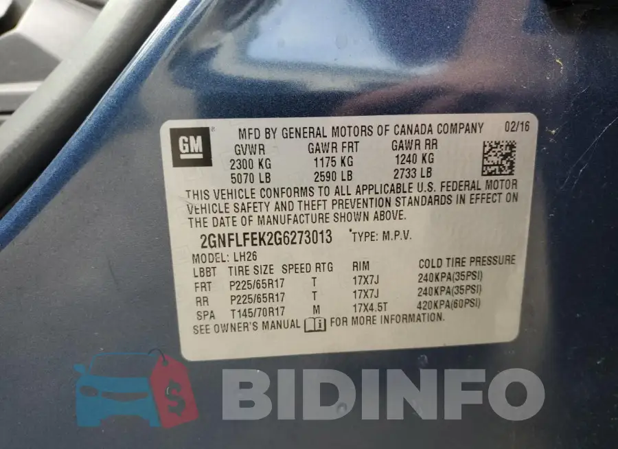 2GNFLFEK2G6273013 Photo# 13