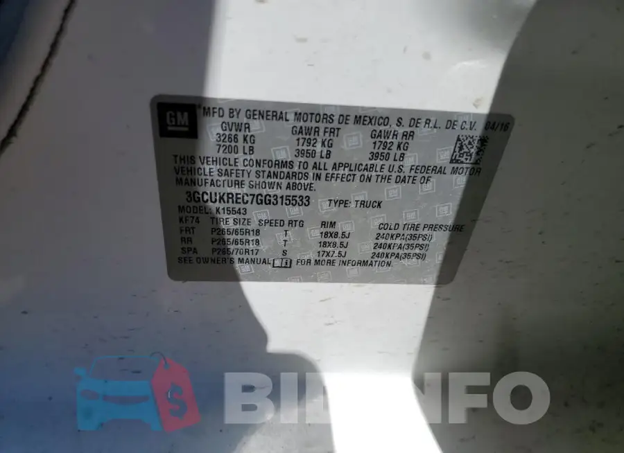 3GCUKREC7GG315533 Photo# 12