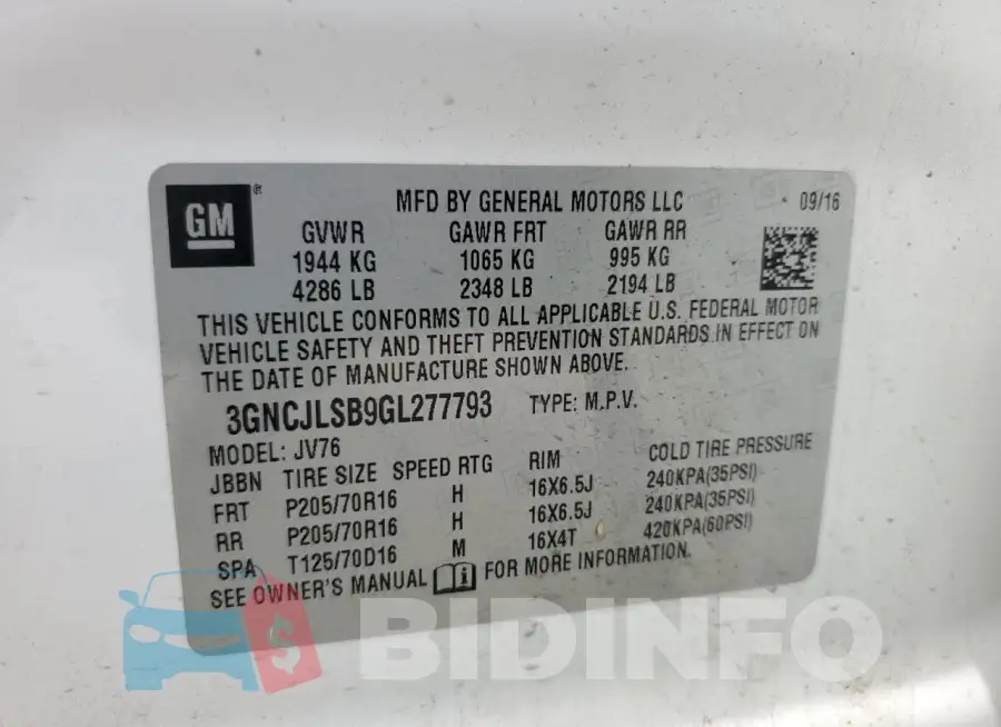 3GNCJLSB9GL277793 Photo# 13