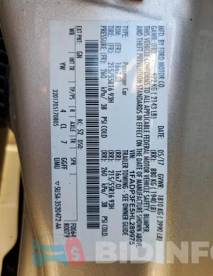 1FADP3FE5HL289975 Photo# 12