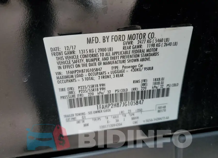 1FAHP2H87JG105847 Photo# 13