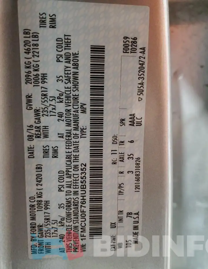 1FMCU0F76HUB55352 Photo# 14
