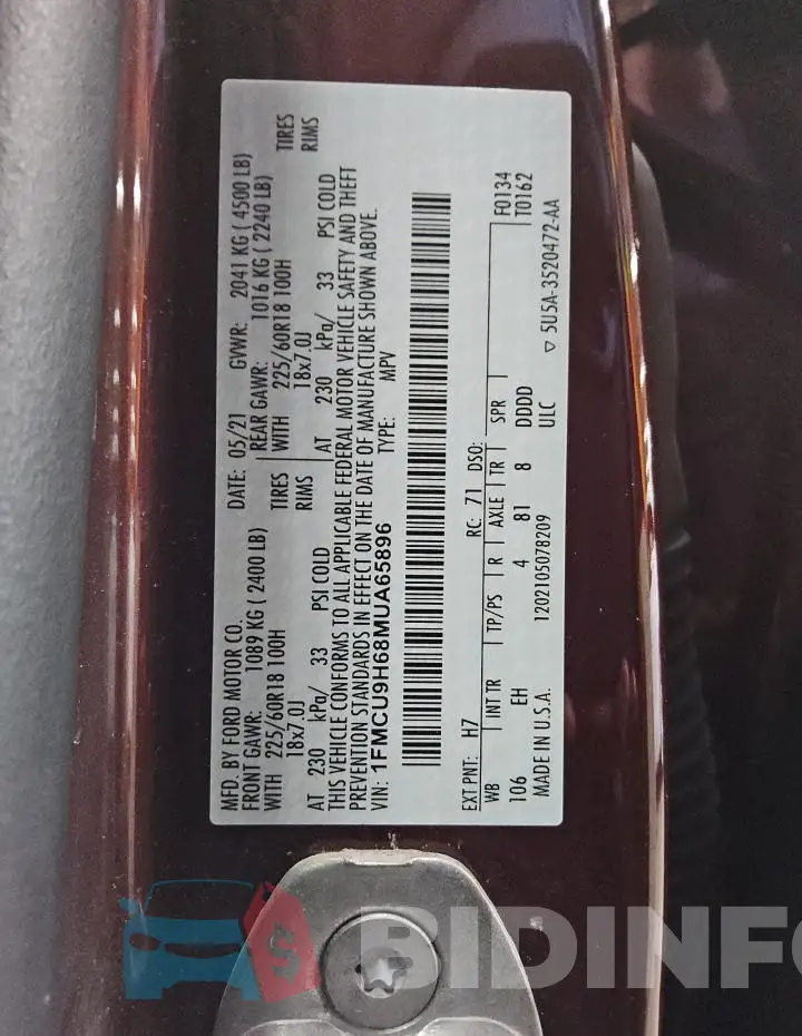 1FMCU9H68MUA65896 Photo# 13