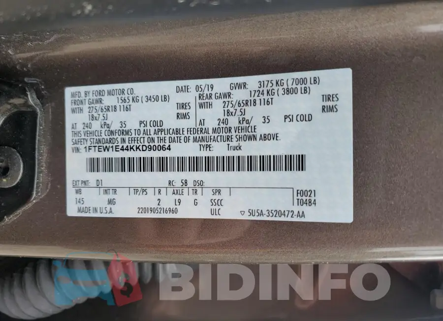 1FTEW1E44KKD90064 Photo# 12