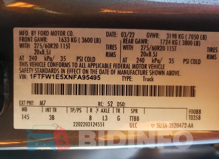 1FTFW1E5XNFA95495 Photo# 12
