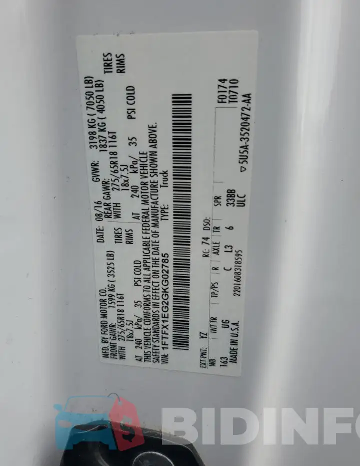 1FTFX1EG2GKG02785 Photo# 12