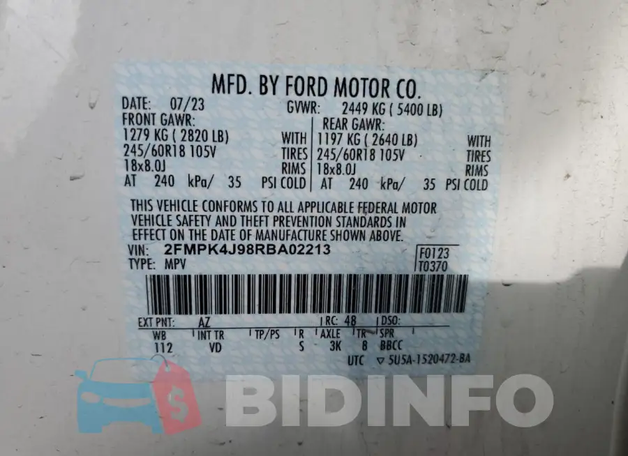 2FMPK4J98RBA02213 Photo# 14