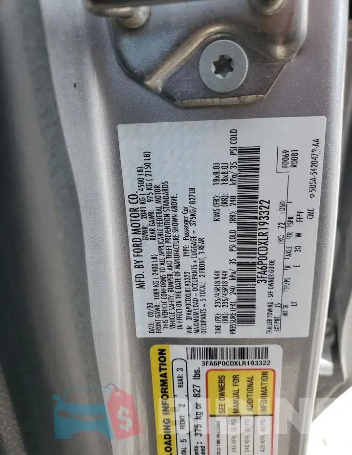 3FA6P0CDXLR193322 Photo# 13