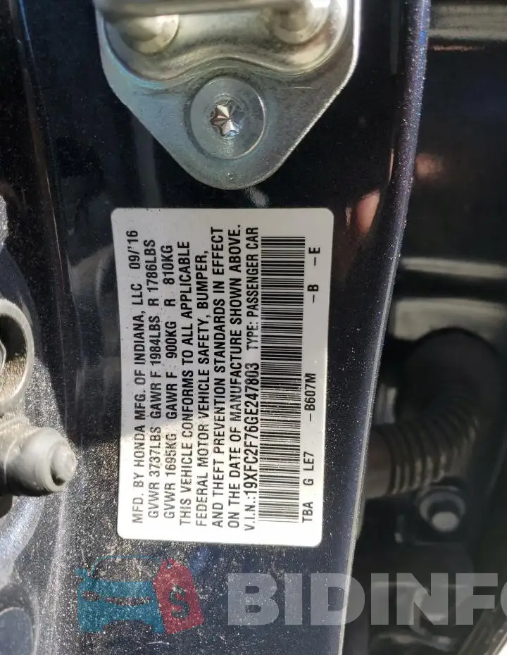19XFC2F76GE247803 Photo# 13