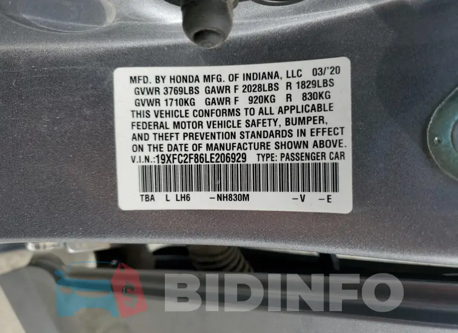 19XFC2F86LE206929 Photo# 13