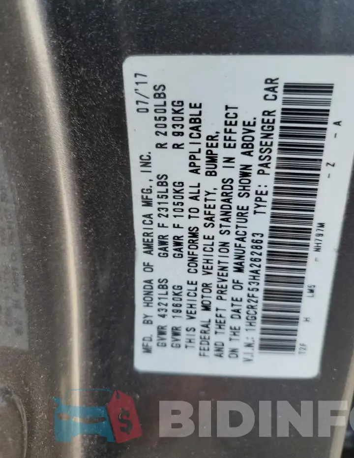 1HGCR2F53HA262863 Photo# 12