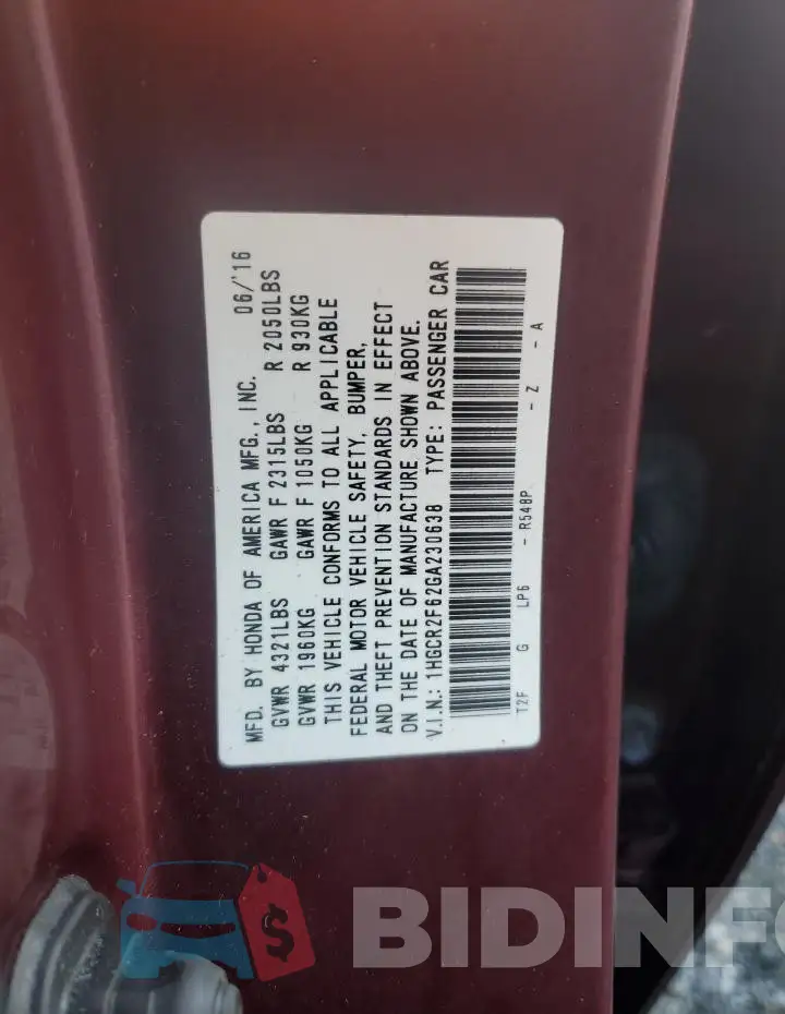 1HGCR2F62GA230638 Photo# 13
