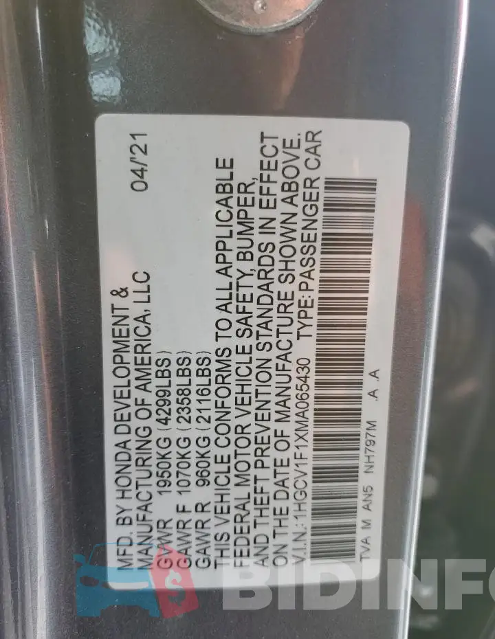 1HGCV1F1XMA065430 Photo# 12