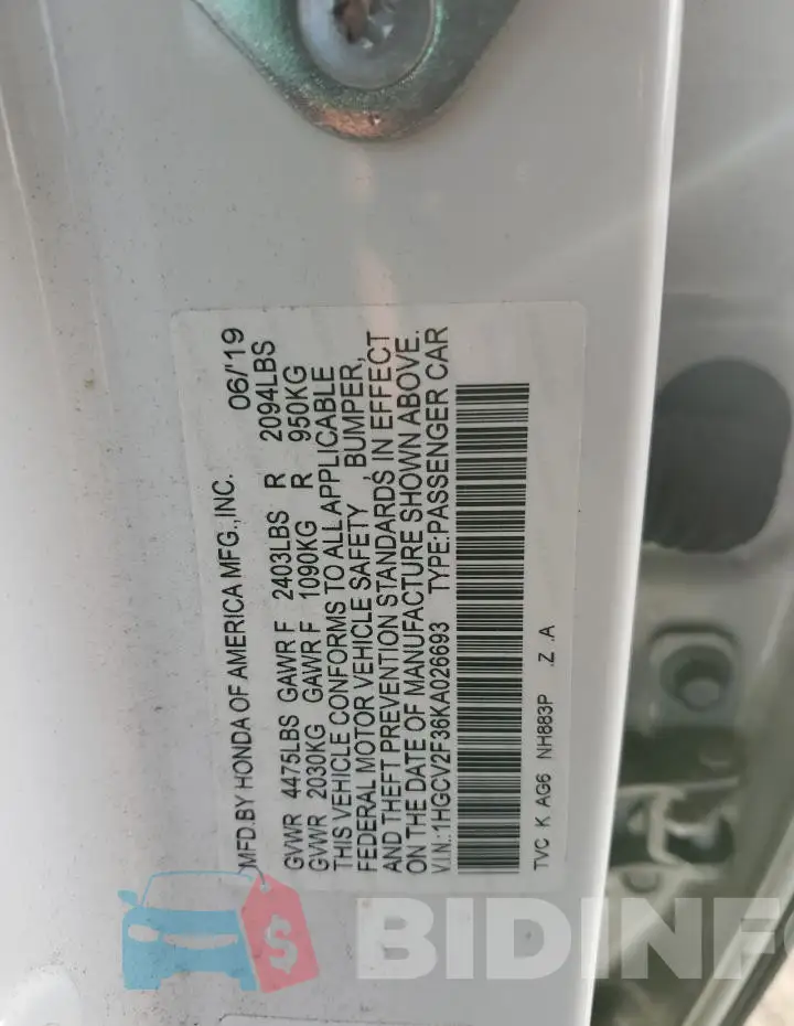1HGCV2F36KA026693 Photo# 13