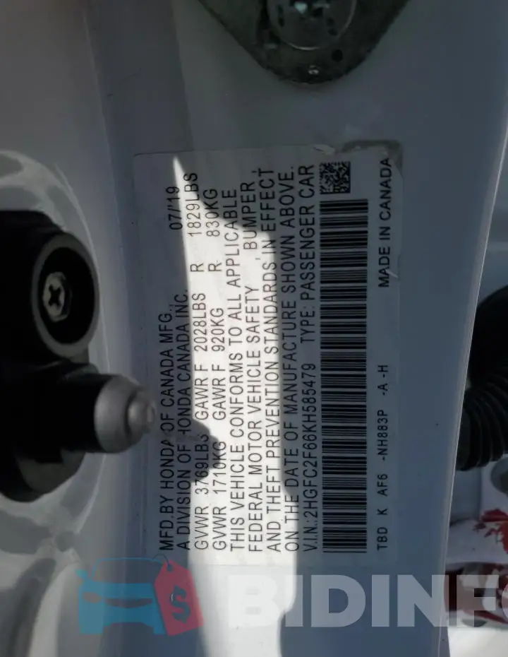 2HGFC2F66KH585479 Photo# 12