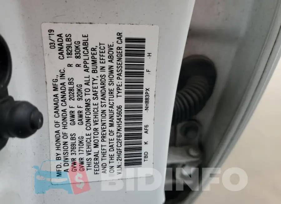 2HGFC2F67KH545606 Photo# 12
