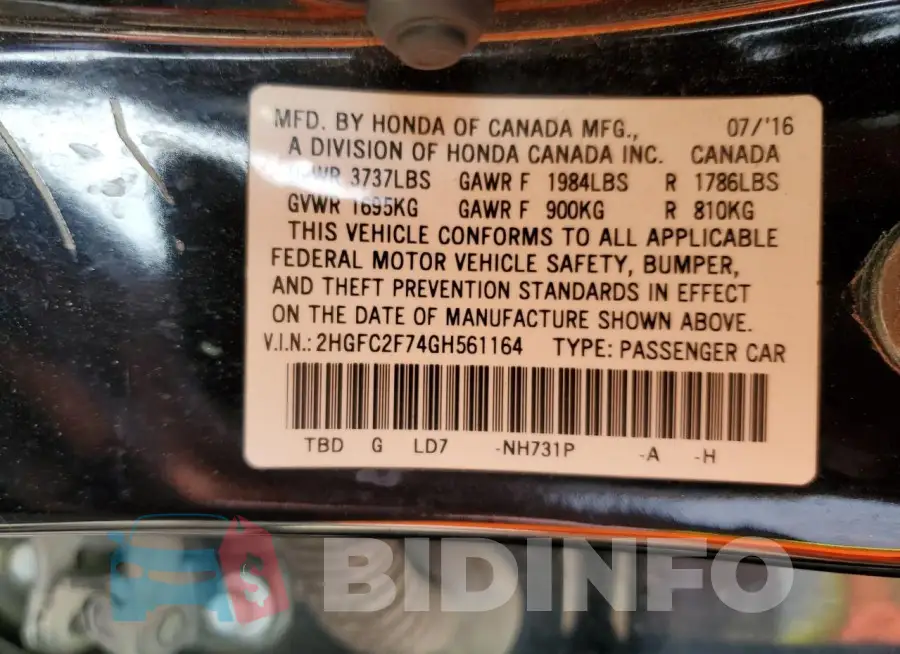 2HGFC2F74GH561164 Photo# 12