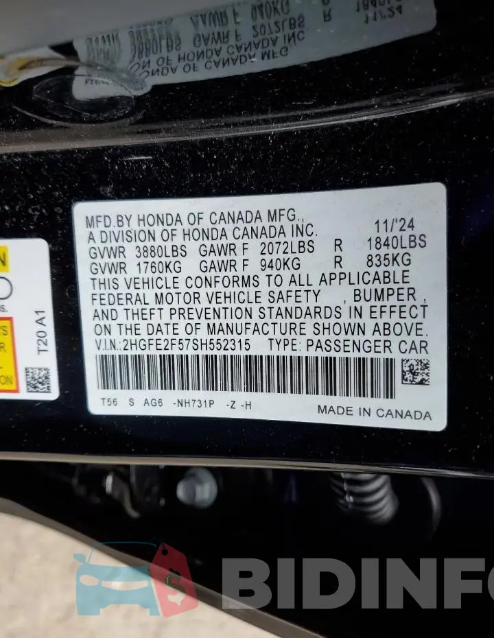 2HGFE2F57SH552315 Photo# 13