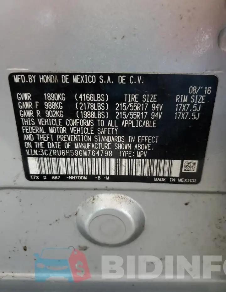 3CZRU6H59GM764798 Photo# 12