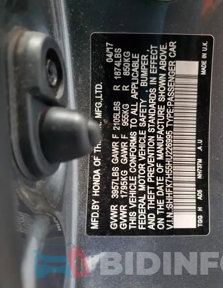 SHHFK7H55HU226995 Photo# 13