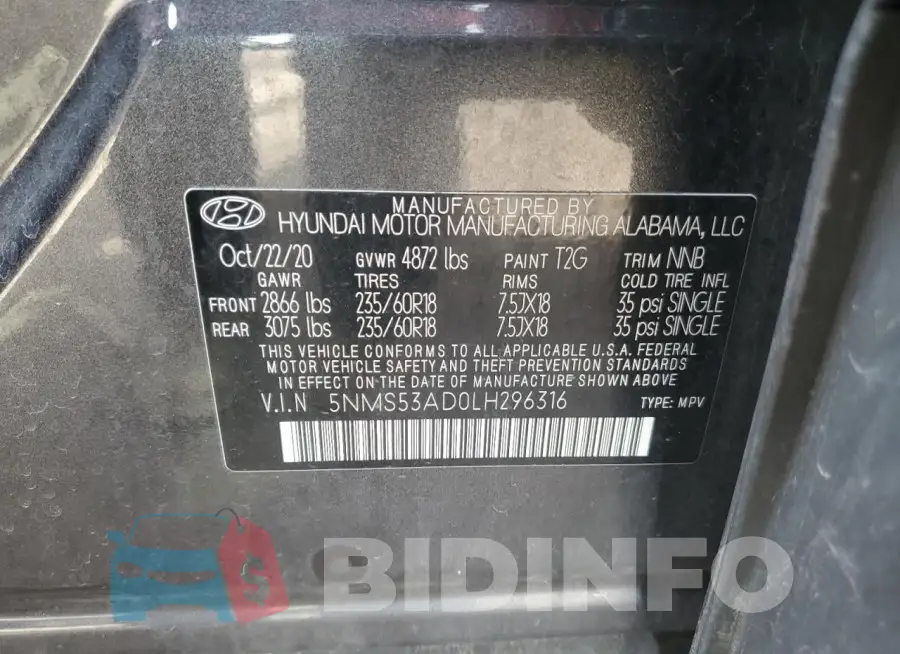 5NMS53AD0LH296316 Photo# 14