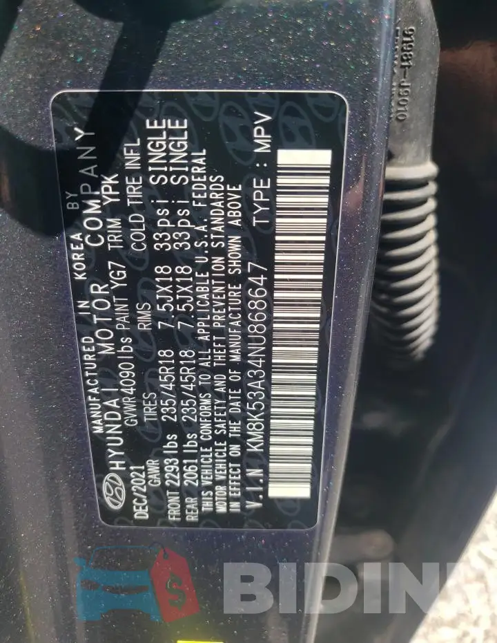 KM8K53A34NU868647 Photo# 13