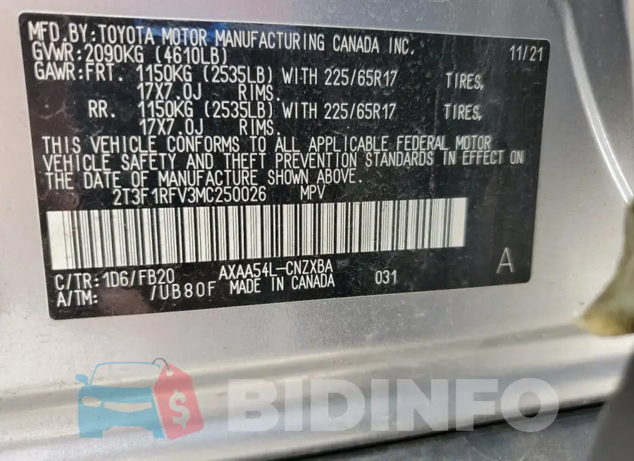 2T3F1RFV3MC250026 Photo# 13