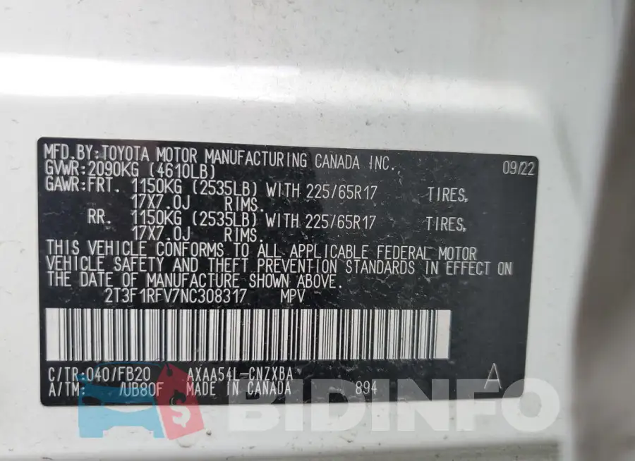 2T3F1RFV7NC308317 Photo# 13