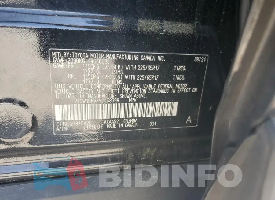 2T3W1RFV7MC158398 Photo# 12
