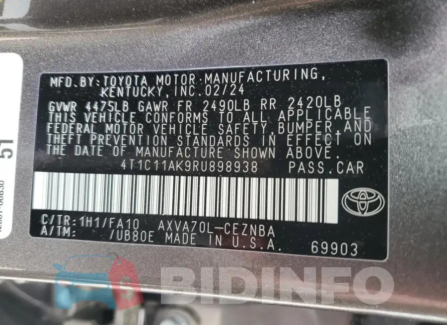 4T1C11AK9RU898938 Photo# 12