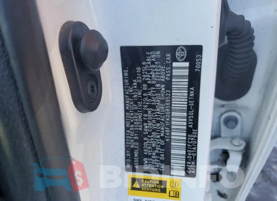 4T4BF1FK0GR569523 Photo# 12