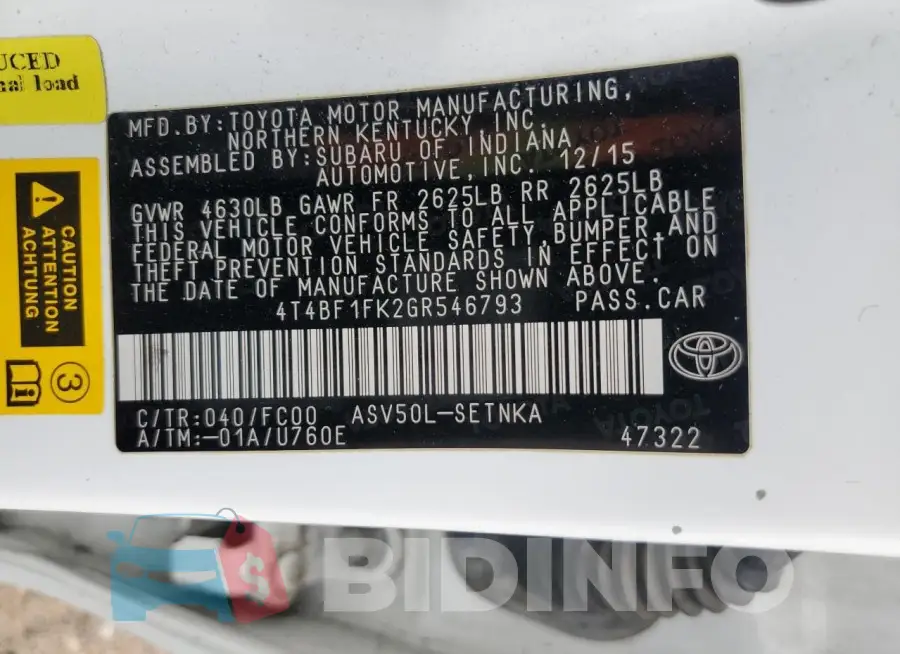 4T4BF1FK2GR546793 Photo# 12
