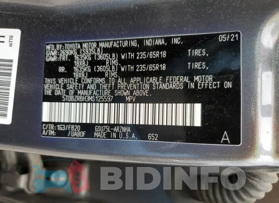 5TDBZRBH3MS125597 Photo# 13