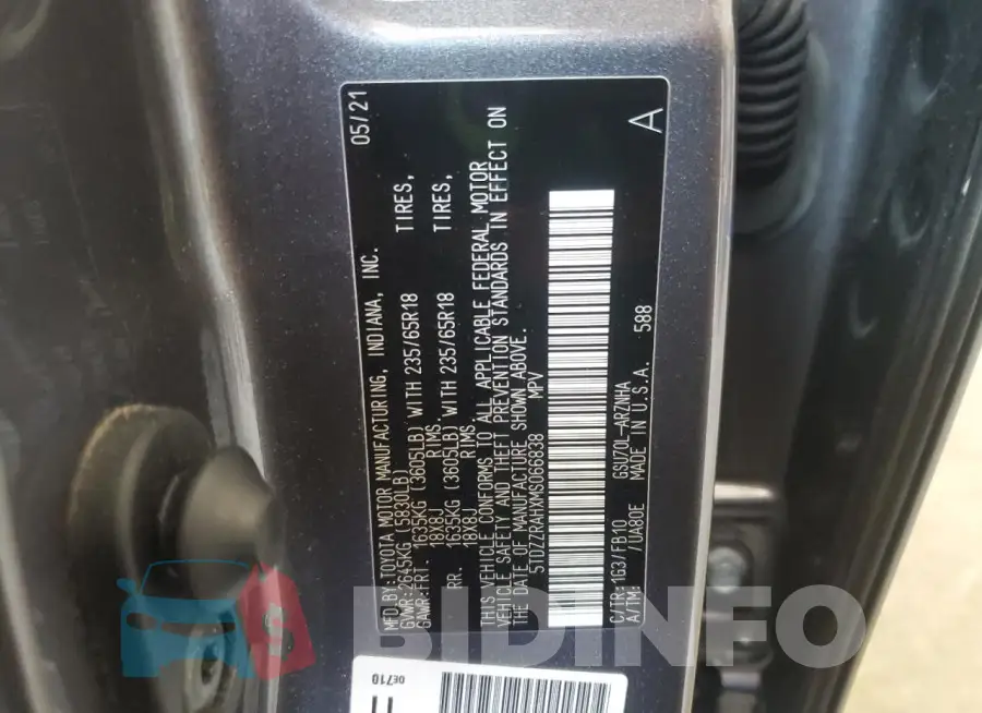 5TDZZRAHXMS066838 Photo# 13