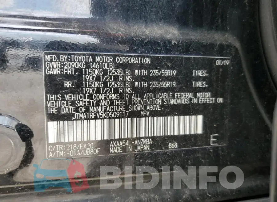 JTMA1RFV5KD509117 Photo# 13