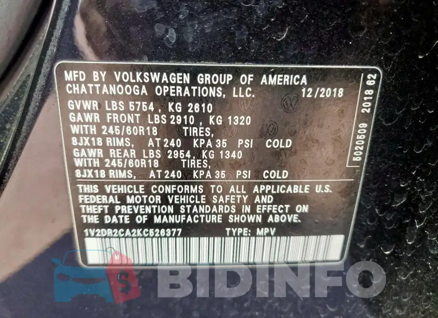 1V2DR2CA2KC526377 Photo# 13