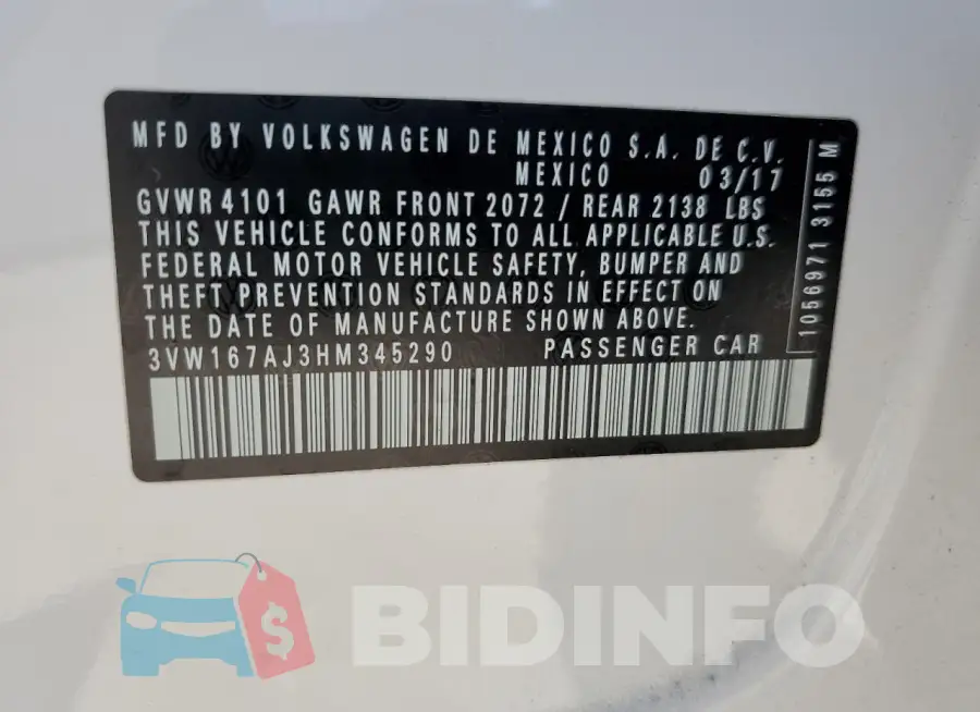 3VW167AJ3HM345290 Photo# 12