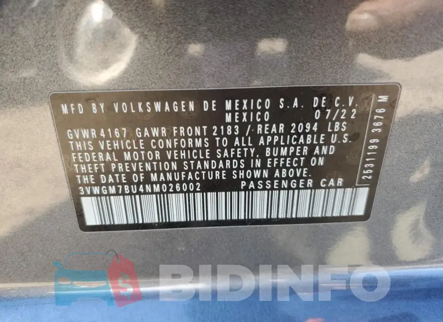 3VWGM7BU4NM026002 Photo# 12