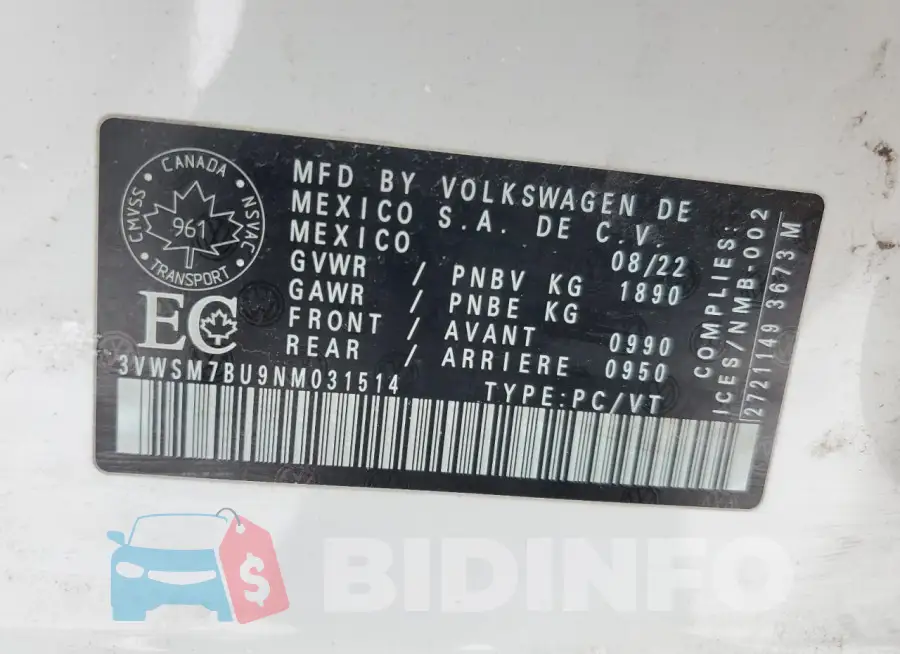 3VWSM7BU9NM031514 Photo# 13