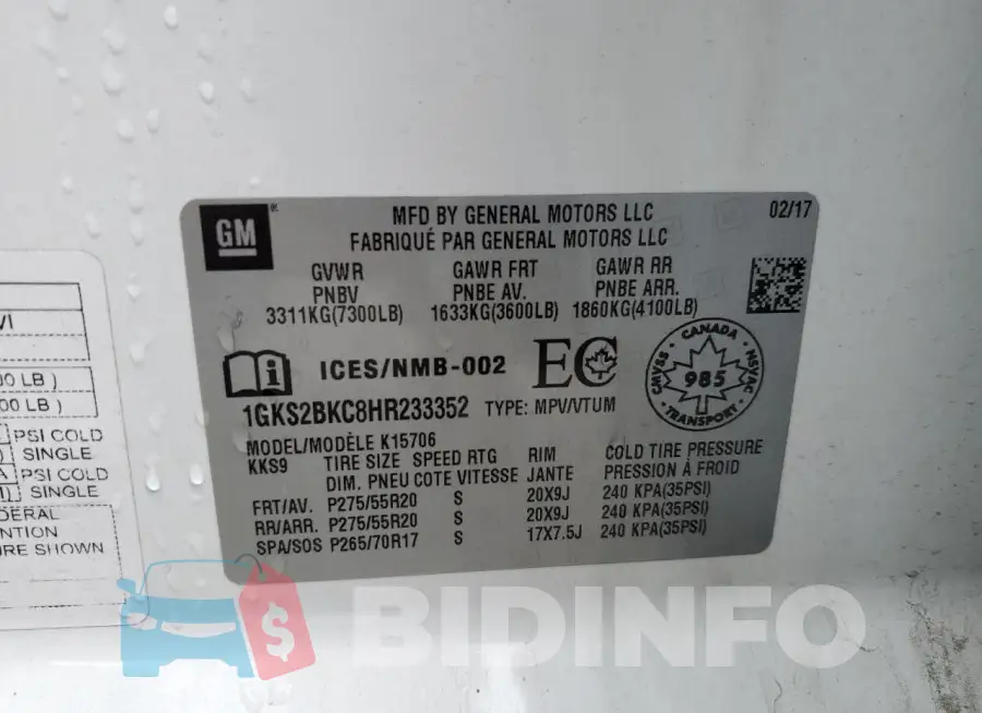 1GKS2BKC8HR233352 Photo# 13