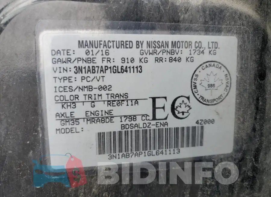 3N1AB7AP1GL641113 Photo# 12